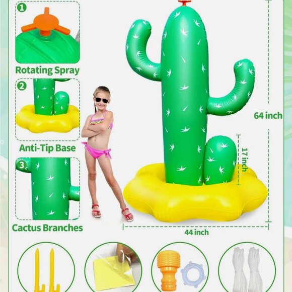 Giant Inflatable Cactus Sprinkler for Kids Ages 3+, 64" Large Outdoor Water Toy - Picture 6 of 7